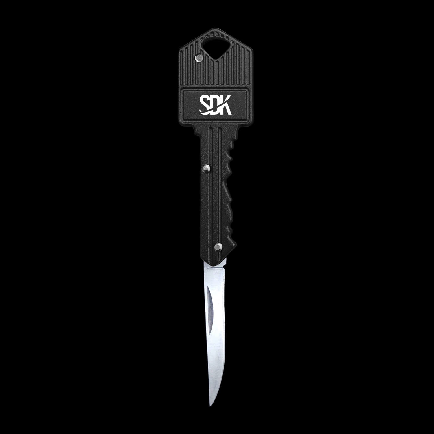 SDK Kit Black Key Knife (open position) (stainless steel key-shaped flip knife)