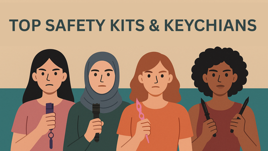 Women holding self defense tools and kits