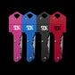 SDK Key Knife, Pink, Blue, Black and Red (stainless steel key-shaped flip knife)