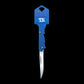 SDK Key Knife Blue, open position (stainless steel key-shaped flip knife)