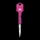 SDK Key Knife Pink, open position (stainless steel key-shaped flip knife)