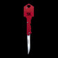 SDK Key Knife Red, open position (stainless steel key-shaped flip knife)