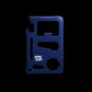SDK Multi Card Tool, Blue (credit card sized stainless steel tool with 10 functions: Can opener, Knife edge, Screwdriver, Ruler, Cap opener, 2 Position wrench, 4 Position wrench, Butterfly wrench, Saw blade and Direction ancillary indication)