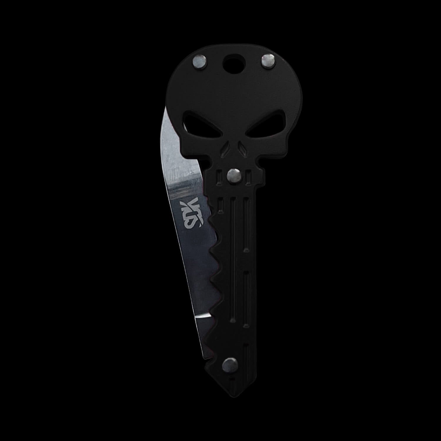 SDK Skull Knife Black (stainless steel skull-shaped flip knife)